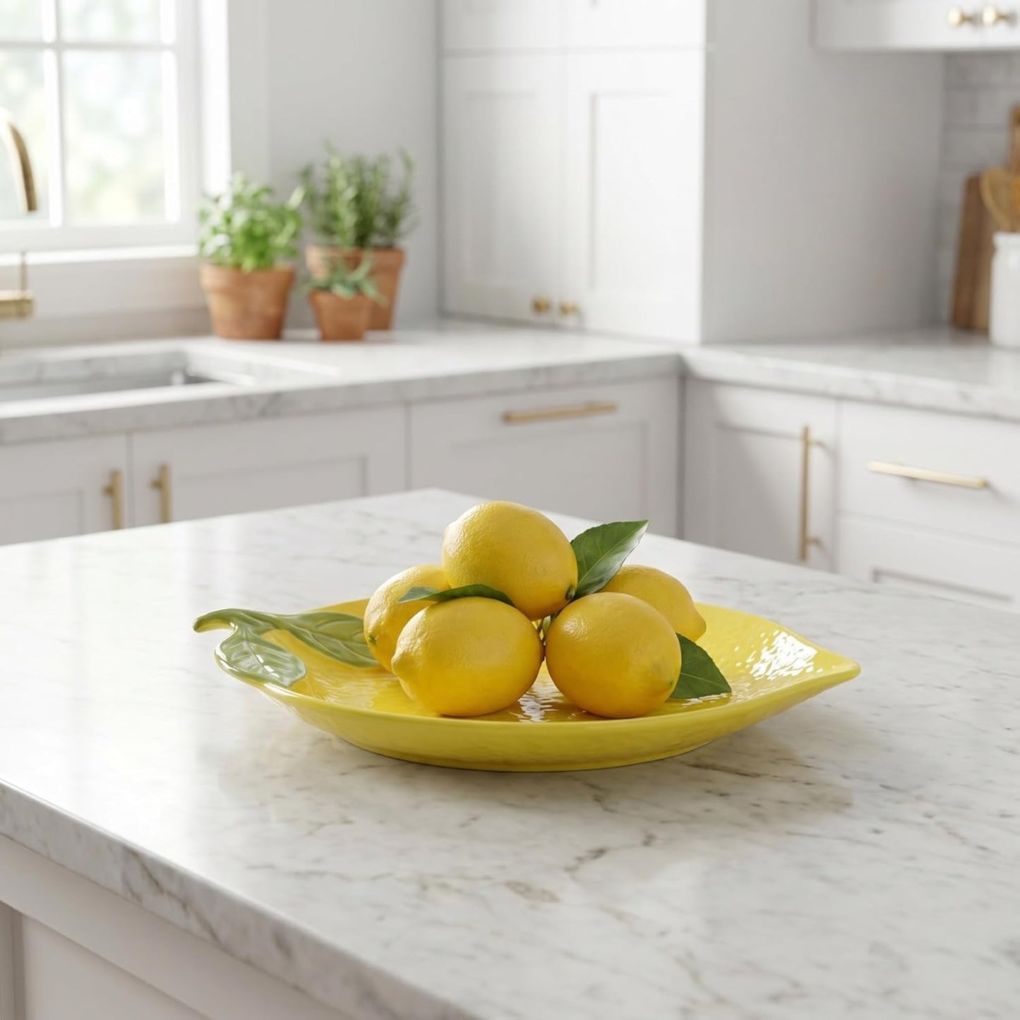 Lemon Shaped Ceramic Serving Dish, 9.84-Inch Yellow Fruit Bowl, Salad Plate, Dessert Tray Lemon Shape Salad Dishfor Kitchen Use