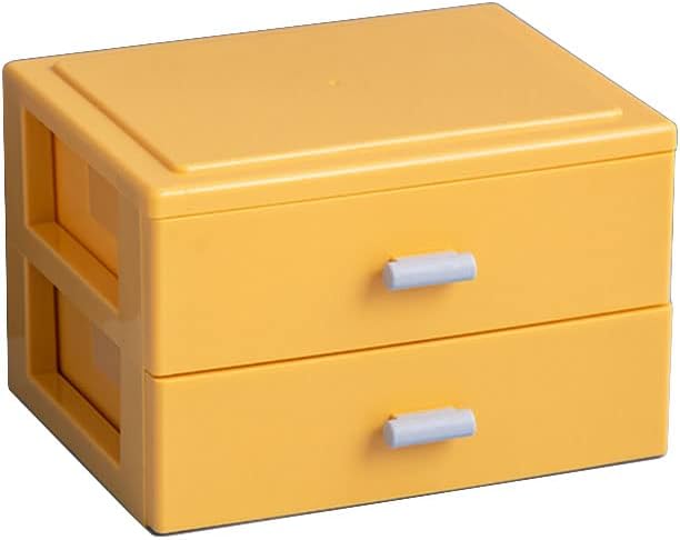 Desktop Organizer with 2 Drawers, Stackable Desk Storage Box for Office Supplies, Home Collection, Makeup Organization, Cosmetic, Bathroom, Sundries Storage Dorm School (Yellow)