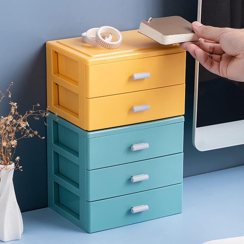 Desktop Organizer with 2 Drawers, Stackable Desk Storage Box for Office Supplies, Home Collection, Makeup Organization, Cosmetic, Bathroom, Sundries Storage Dorm School (Yellow)