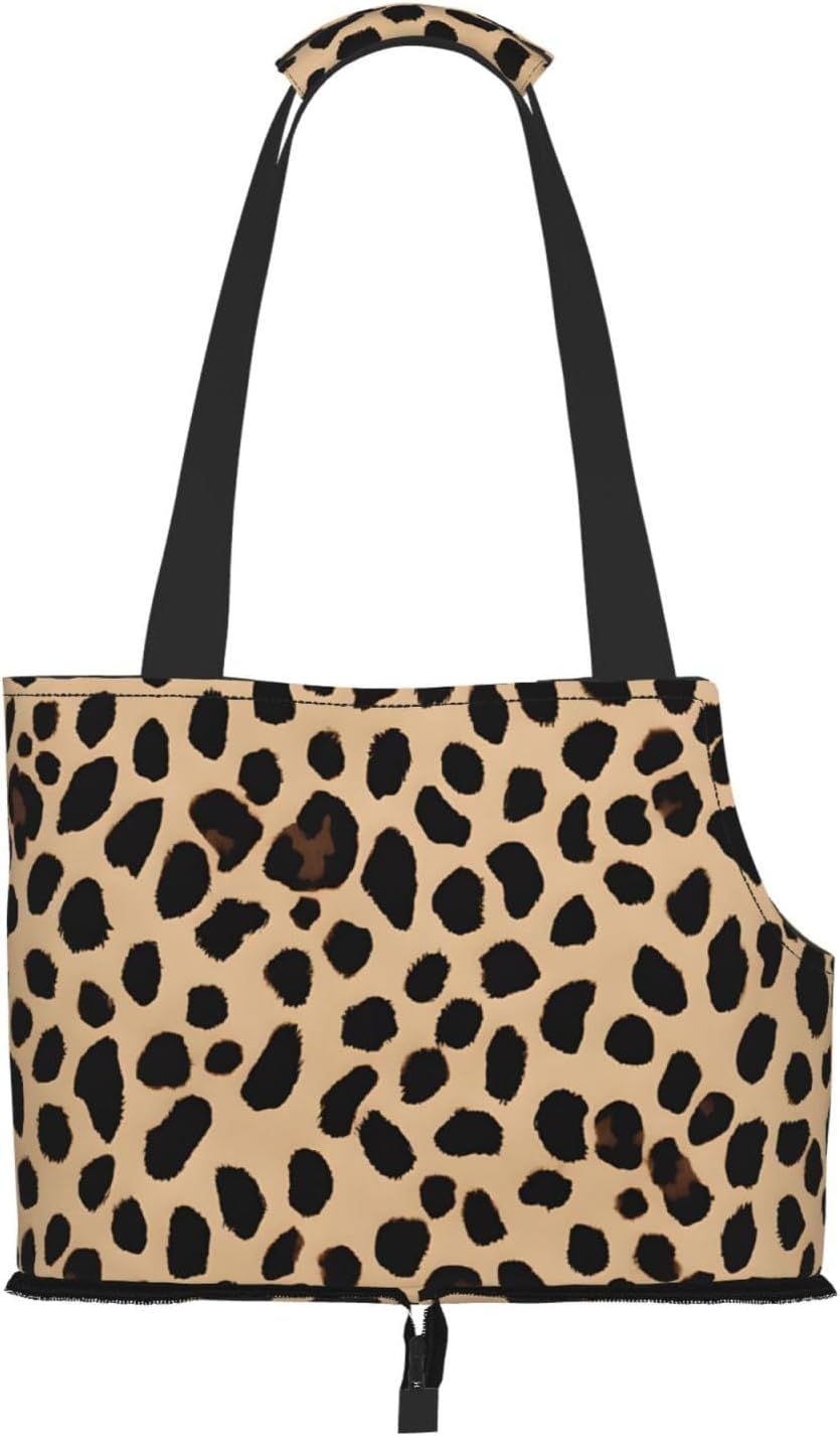 Yellow Leopard Print Printed Foldable Pet Bag - Portable Puppy Cat Travel Handbag Tote,Pet Carrier Backpacks., Black