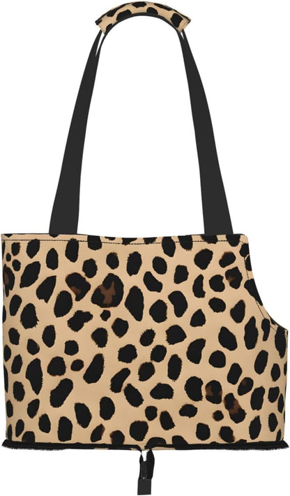 Yellow Leopard Print Printed Foldable Pet Bag - Portable Puppy Cat Travel Handbag Tote,Pet Carrier Backpacks., Black