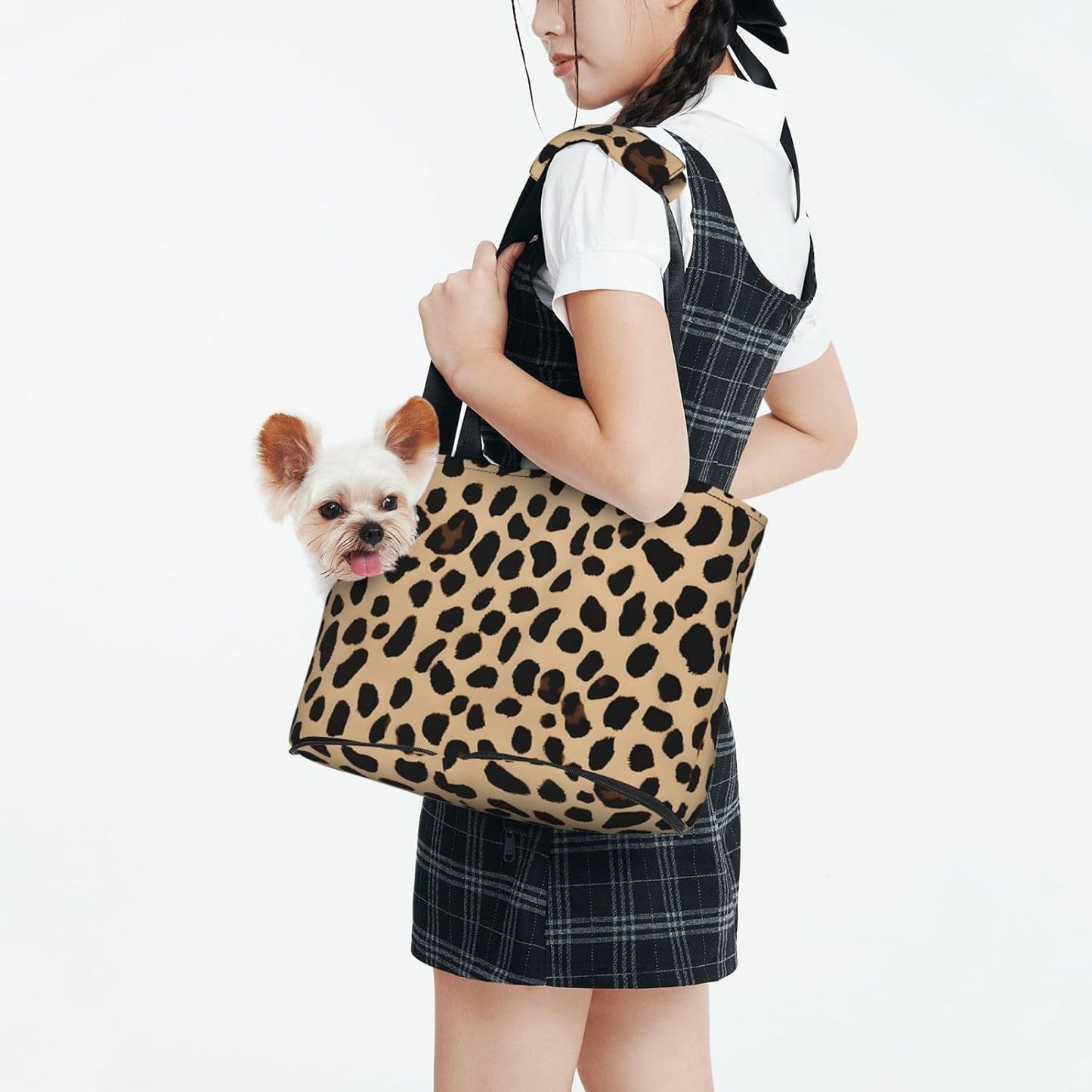 Yellow Leopard Print Printed Foldable Pet Bag - Portable Puppy Cat Travel Handbag Tote,Pet Carrier Backpacks., Black