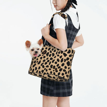 Yellow Leopard Print Printed Foldable Pet Bag - Portable Puppy Cat Travel Handbag Tote,Pet Carrier Backpacks., Black