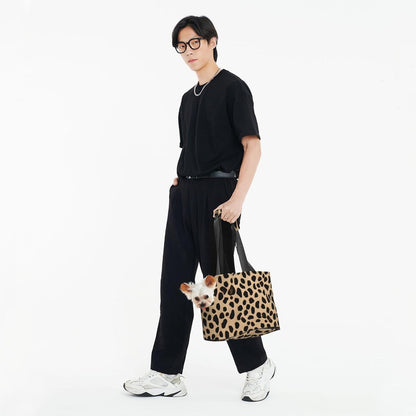Yellow Leopard Print Printed Foldable Pet Bag - Portable Puppy Cat Travel Handbag Tote,Pet Carrier Backpacks., Black
