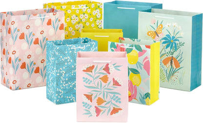 Spring Gift Bags, 8-Pack (Florals, Lemons, Butterflies)