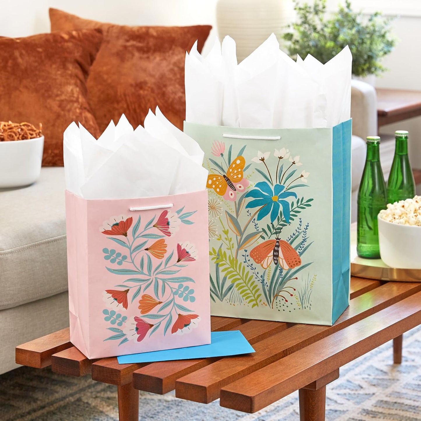 Spring Gift Bags, 8-Pack (Florals, Lemons, Butterflies)