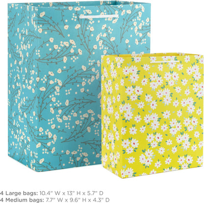 Spring Gift Bags, 8-Pack (Florals, Lemons, Butterflies)