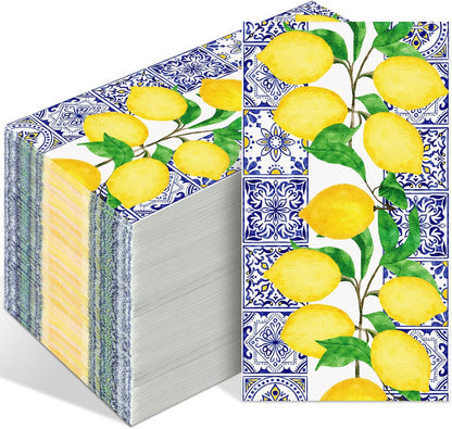 100 Pcs Disposable Paper Hand Towels for Bathroom, Paper Guest Towels for Powder Room Disposable Dinner Napkins for Birthday Bridal Shower Tea Party Supplies Table Decor (Lemon)