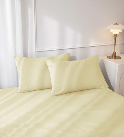 JIYUAN Standard Size Pillowcases, Set of 2-100% Washed Cotton with Envelope Closure, Linen-Like Textured, Soft, Breathable & Durable for All Seasons,Solid Light Yellow