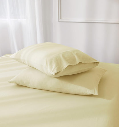JIYUAN Standard Size Pillowcases, Set of 2-100% Washed Cotton with Envelope Closure, Linen-Like Textured, Soft, Breathable & Durable for All Seasons,Solid Light Yellow