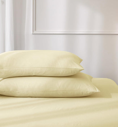 JIYUAN Standard Size Pillowcases, Set of 2-100% Washed Cotton with Envelope Closure, Linen-Like Textured, Soft, Breathable & Durable for All Seasons,Solid Light Yellow