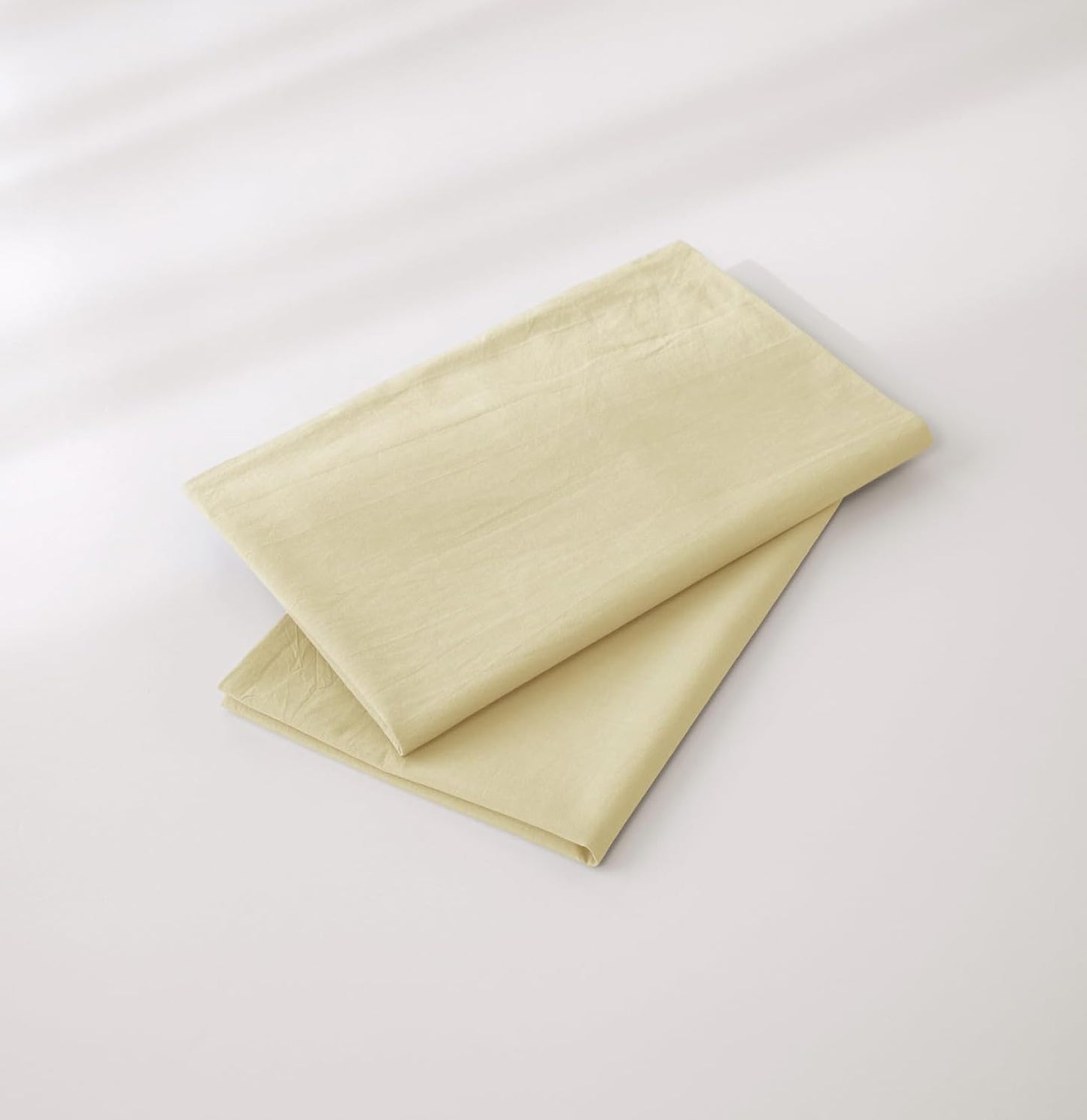 JIYUAN Standard Size Pillowcases, Set of 2-100% Washed Cotton with Envelope Closure, Linen-Like Textured, Soft, Breathable & Durable for All Seasons,Solid Light Yellow