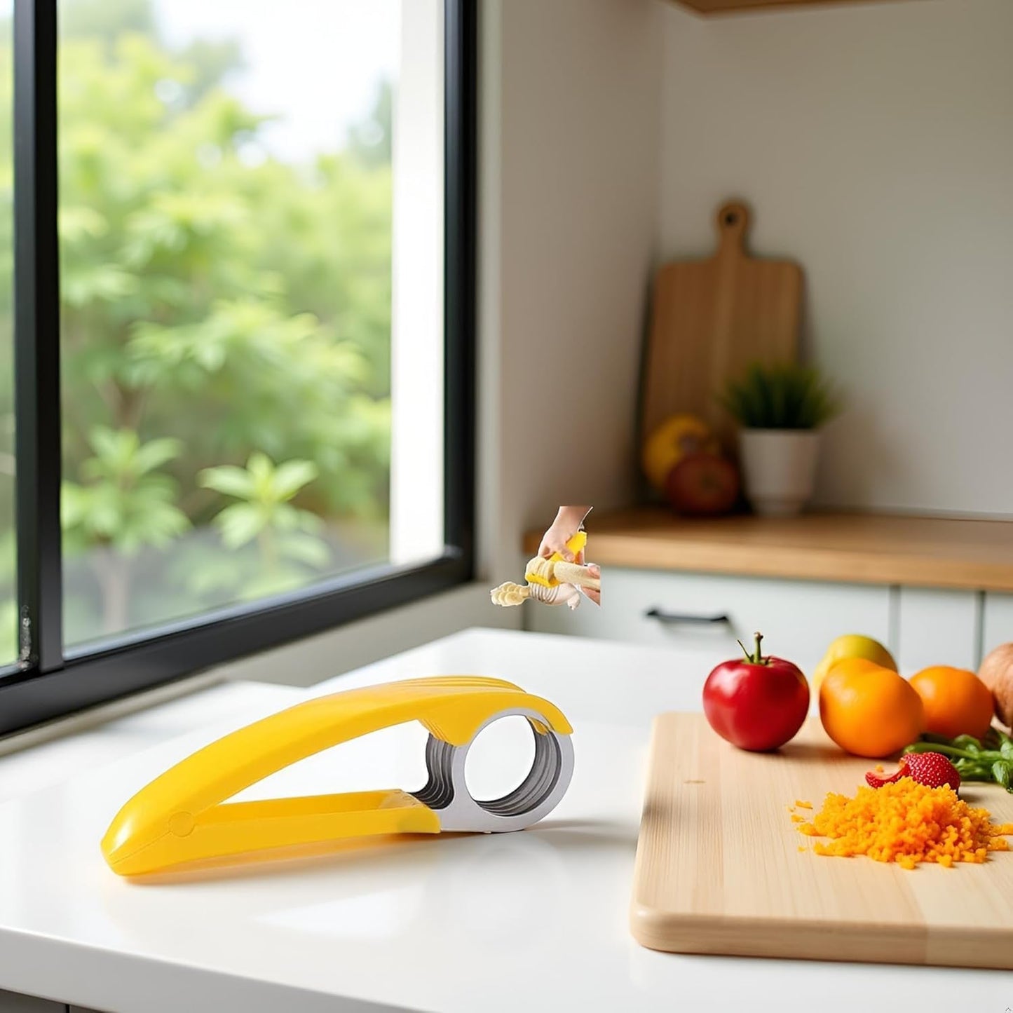 Yellow Food Manual Slicer, Stainless Steel Food Slicer, Banana Strawberry Cucumber Carrot Egg Vegetable Fruit Multifunctional Slicer, Handheld Portable Small Food Slicer Mandolines and Slicers