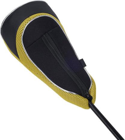 Golf Wood Club Head Covers with Zipper Set of 3 | for 460cc Driver Fairway Short Neck Faux Leather and Nylon-mesh Embroidery thread Number