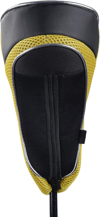 Golf Wood Club Head Covers with Zipper Set of 3 | for 460cc Driver Fairway Short Neck Faux Leather and Nylon-mesh Embroidery thread Number
