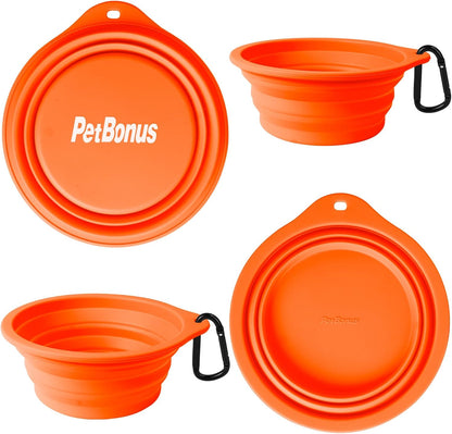 2-Pack Large Silicone Collapsible Dog Bowls, 34oz/1000ml BPA Free Portable Foldable Travel Bowl for Pet Cat, Food Water Feeding Dish for Camping with 2 Carabiners (Orange, Yellow) | 34 Oz, Silicone, Foldable Expandable Cat Feeding Cup Dish, 2 Carabiners,