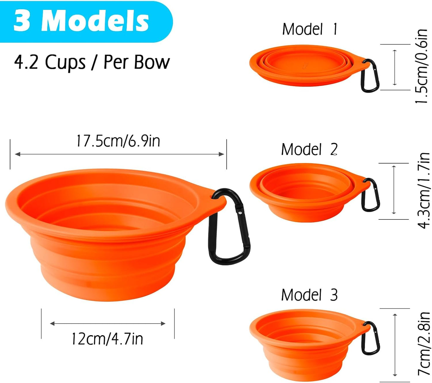 2-Pack Large Silicone Collapsible Dog Bowls, 34oz/1000ml BPA Free Portable Foldable Travel Bowl for Pet Cat, Food Water Feeding Dish for Camping with 2 Carabiners (Orange, Yellow) | 34 Oz, Silicone, Foldable Expandable Cat Feeding Cup Dish, 2 Carabiners,