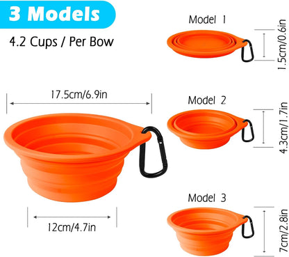 2-Pack Large Silicone Collapsible Dog Bowls, 34oz/1000ml BPA Free Portable Foldable Travel Bowl for Pet Cat, Food Water Feeding Dish for Camping with 2 Carabiners (Orange, Yellow) | 34 Oz, Silicone, Foldable Expandable Cat Feeding Cup Dish, 2 Carabiners,