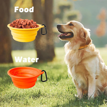 2-Pack Large Silicone Collapsible Dog Bowls, 34oz/1000ml BPA Free Portable Foldable Travel Bowl for Pet Cat, Food Water Feeding Dish for Camping with 2 Carabiners (Orange, Yellow) | 34 Oz, Silicone, Foldable Expandable Cat Feeding Cup Dish, 2 Carabiners,