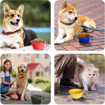 2-Pack Large Silicone Collapsible Dog Bowls, 34oz/1000ml BPA Free Portable Foldable Travel Bowl for Pet Cat, Food Water Feeding Dish for Camping with 2 Carabiners (Orange, Yellow) | 34 Oz, Silicone, Foldable Expandable Cat Feeding Cup Dish, 2 Carabiners,