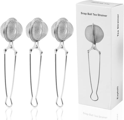 Snap Ball Tea Strainer, 3 Pack Stainless Steel Tea Infuser Filter with Handle for Loose Leaf Tea, Spices, Seasonings