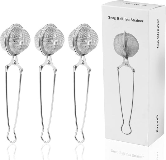 Snap Ball Tea Strainer, 3 Pack Stainless Steel Tea Infuser Filter with Handle for Loose Leaf Tea, Spices, Seasonings
