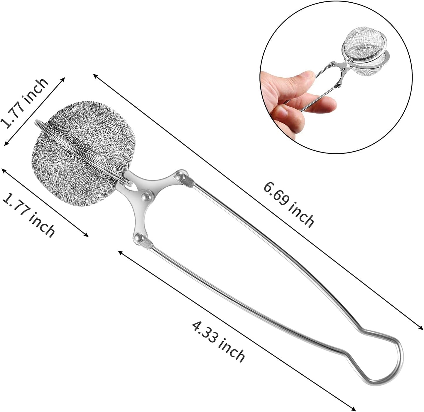 Snap Ball Tea Strainer, 3 Pack Stainless Steel Tea Infuser Filter with Handle for Loose Leaf Tea, Spices, Seasonings