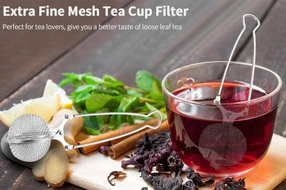 Snap Ball Tea Strainer, 3 Pack Stainless Steel Tea Infuser Filter with Handle for Loose Leaf Tea, Spices, Seasonings