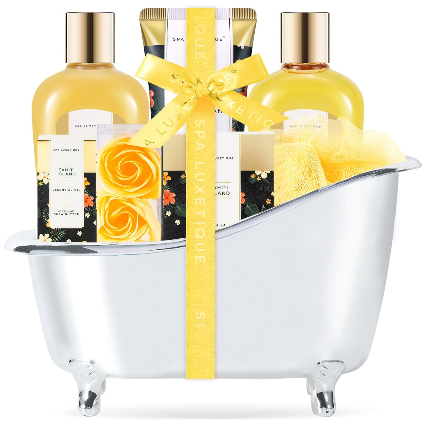 Spa Gift Baskets for Women - 8pcs Yellow Gifts for Women, Womens Self Care Kit Includes Body Lotion, Bubble Bath, Bath Sets, Christmas Gifts for Mom