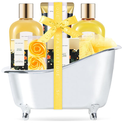 Spa Gift Baskets for Women - 8pcs Yellow Gifts for Women, Womens Self Care Kit Includes Body Lotion, Bubble Bath, Bath Sets, Christmas Gifts for Mom