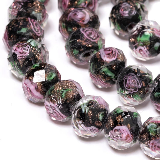 50pcs 8~10mm Rose Lampwork Bead Handmade Faceted Yellow Murano Glass Beads for Jewelry Making Supplies, Bracelet, Rosary Craft Making
