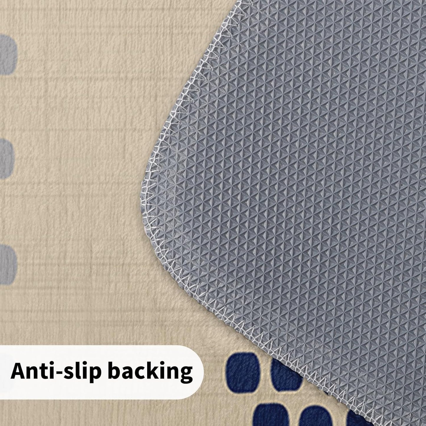 Boho Kitchen Rugs Set of 2 Blue Yellow Polka Dots Striped Print Modern Kitchen Mats for Floor Non Slip Neutral Farmhouse Kitchen Decor Runner Rugs, 17x47 inch and 17x30 inch