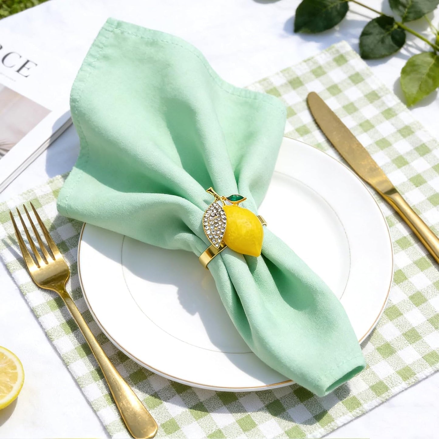 Lemon Napkin Rings Set of 6 Sparkly Rhinestone Fruit Napkin Holders for Summer Beach Wedding Pool Party Spring Garden Picnic Holiday Family Gatherings Rustic Farmhouse Daily Table Decor
