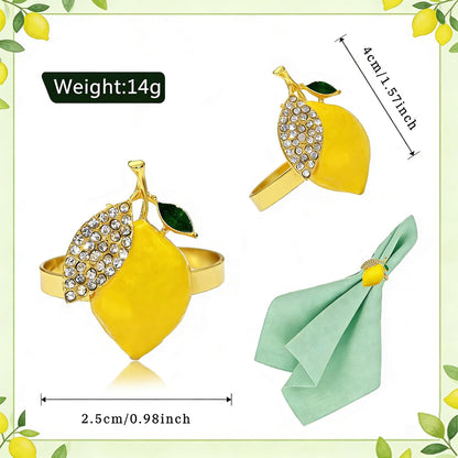 Lemon Napkin Rings Set of 6 Sparkly Rhinestone Fruit Napkin Holders for Summer Beach Wedding Pool Party Spring Garden Picnic Holiday Family Gatherings Rustic Farmhouse Daily Table Decor