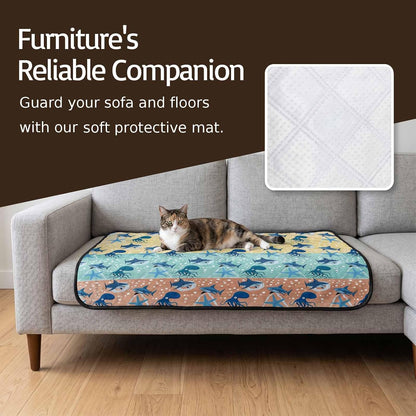T&H XHomeMarine Life Cat Litter Mat 24x18 , Sharks Octopus Starfish Wood Yellow Kitty Litter Box mat for Cat Machine Washable Easy Clean Soft Non-Slip Pet Food Mats for Floor Rug