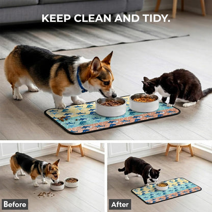 T&H XHomeMarine Life Cat Litter Mat 24x18 , Sharks Octopus Starfish Wood Yellow Kitty Litter Box mat for Cat Machine Washable Easy Clean Soft Non-Slip Pet Food Mats for Floor Rug
