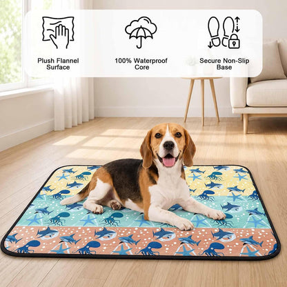 T&H XHomeMarine Life Cat Litter Mat 24x18 , Sharks Octopus Starfish Wood Yellow Kitty Litter Box mat for Cat Machine Washable Easy Clean Soft Non-Slip Pet Food Mats for Floor Rug