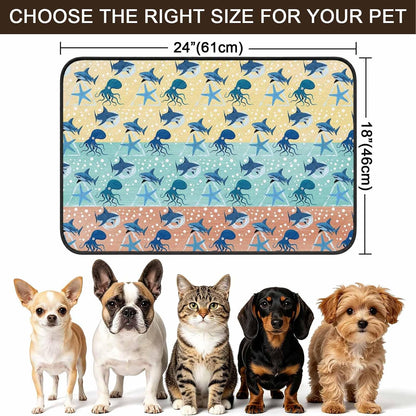 T&H XHomeMarine Life Cat Litter Mat 24x18 , Sharks Octopus Starfish Wood Yellow Kitty Litter Box mat for Cat Machine Washable Easy Clean Soft Non-Slip Pet Food Mats for Floor Rug