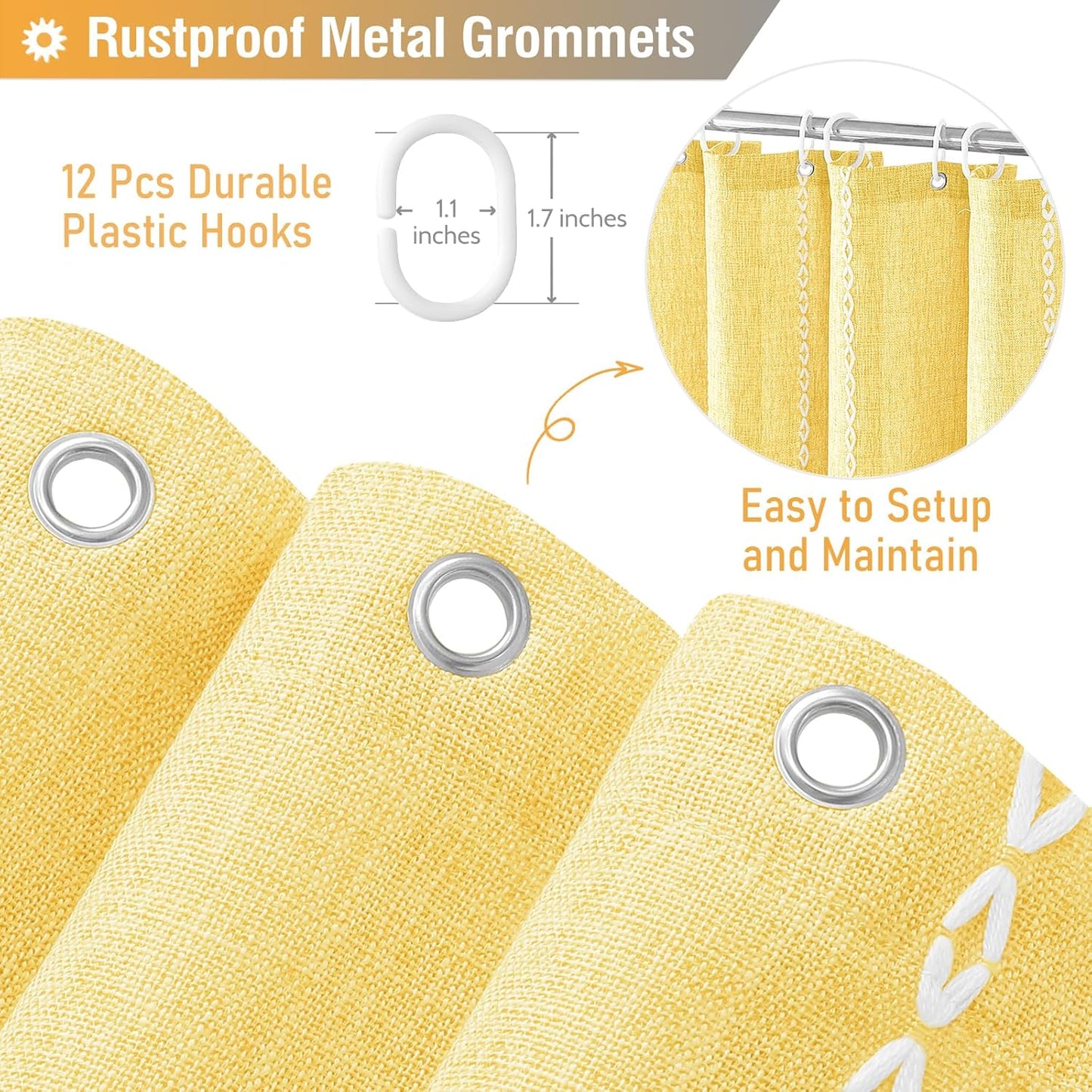 BTTN Boho Farmhouse - Linen Rustic Heavy Duty Striped Fabric Set, Bohemian Vintage Country Cloth Shower Curtains for Bathroom, Yellow, 72" W x 72" L (Pack of 1)