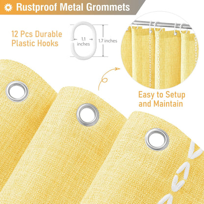 BTTN Boho Farmhouse - Linen Rustic Heavy Duty Striped Fabric Set, Bohemian Vintage Country Cloth Shower Curtains for Bathroom, Yellow, 72" W x 72" L (Pack of 1)