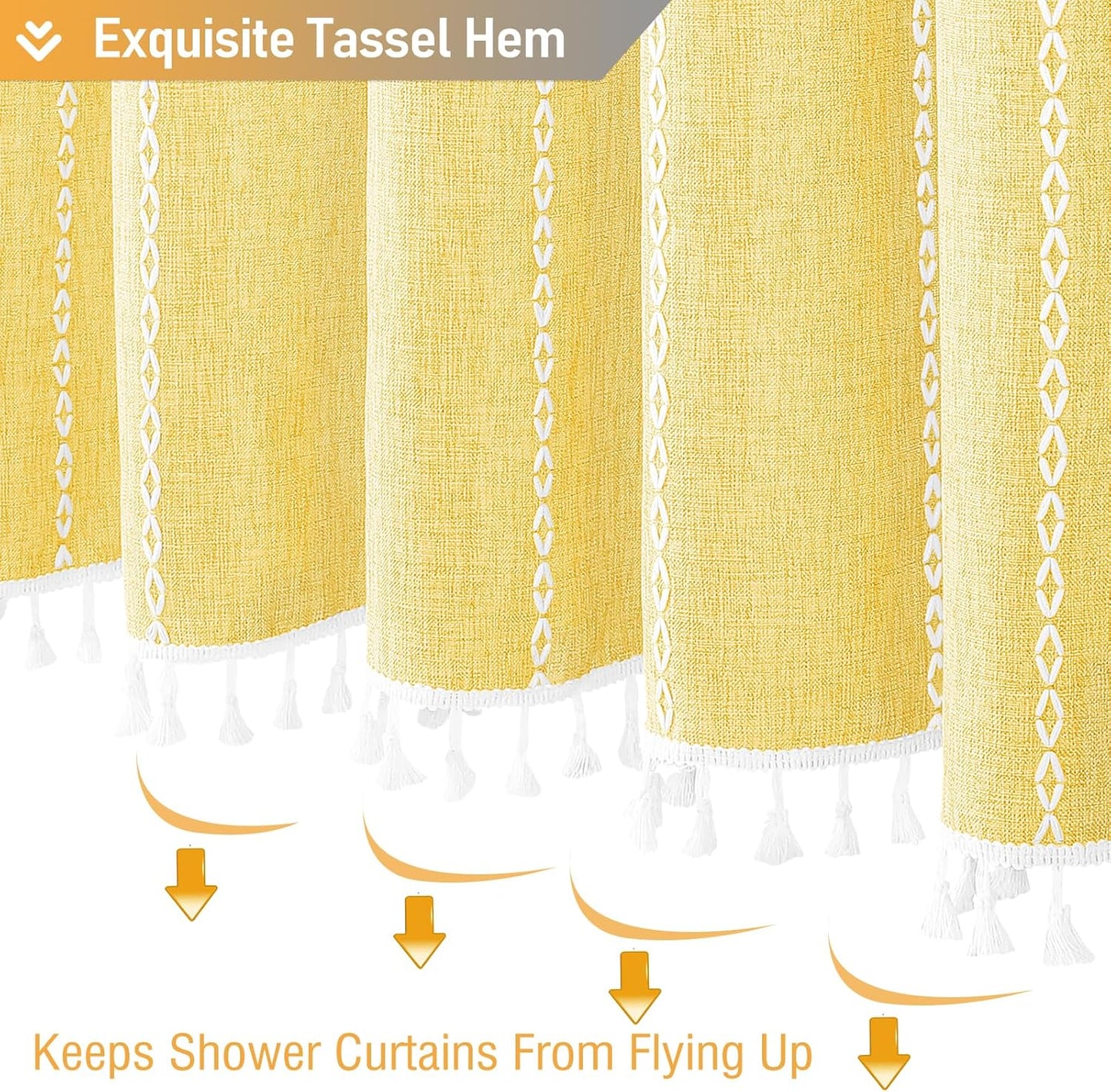 BTTN Boho Farmhouse - Linen Rustic Heavy Duty Striped Fabric Set, Bohemian Vintage Country Cloth Shower Curtains for Bathroom, Yellow, 72" W x 72" L (Pack of 1)