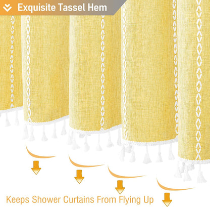 BTTN Boho Farmhouse - Linen Rustic Heavy Duty Striped Fabric Set, Bohemian Vintage Country Cloth Shower Curtains for Bathroom, Yellow, 72" W x 72" L (Pack of 1)