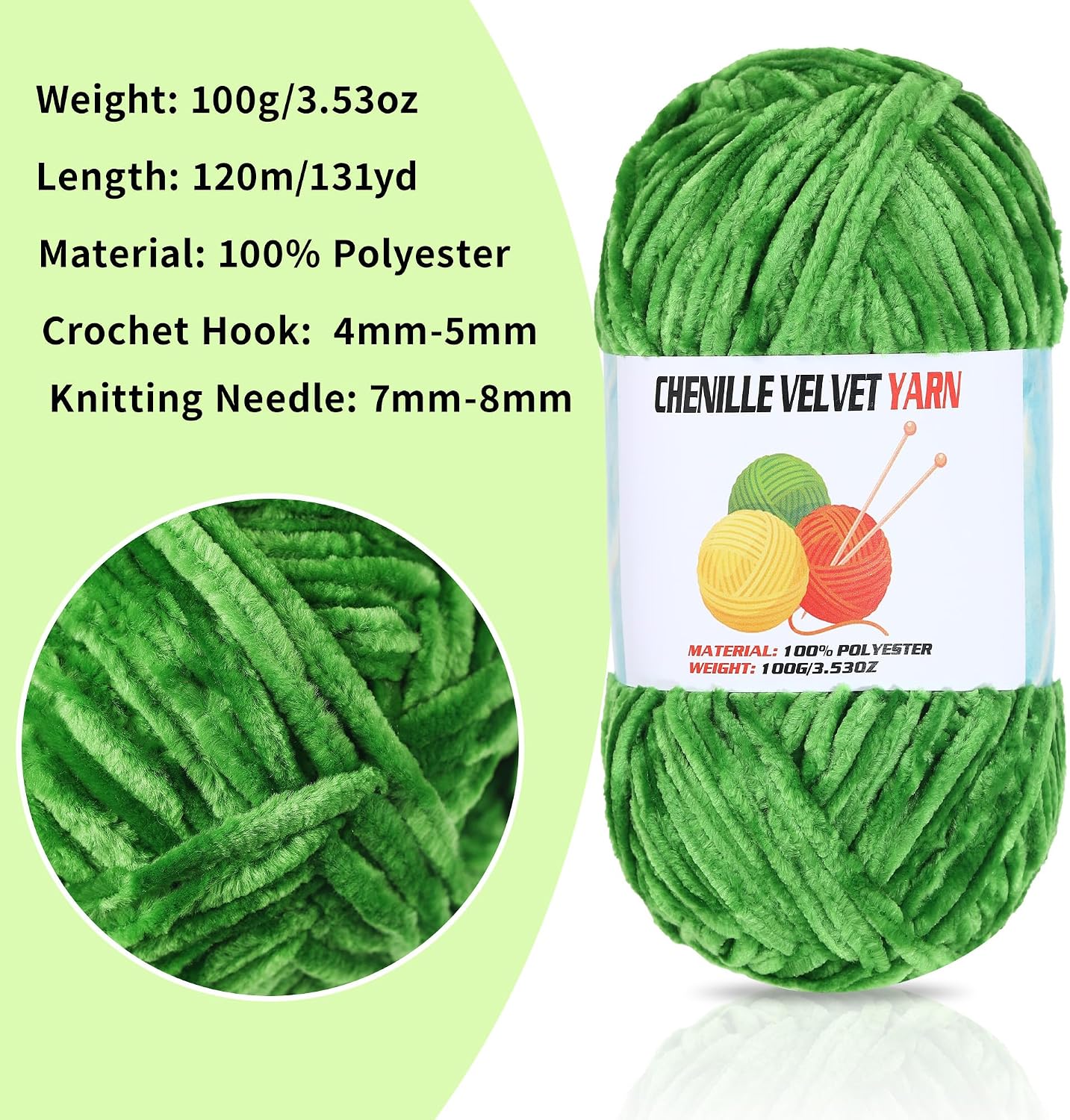 2 * 100g Velvet Chenille Chunky Yarn, Handcrafts Weaving Soft Chenille Yarn for Crocheting Clearance, Used for Making Baby Yarn Blanket, Clothes, Knitting Creations (Yellow)