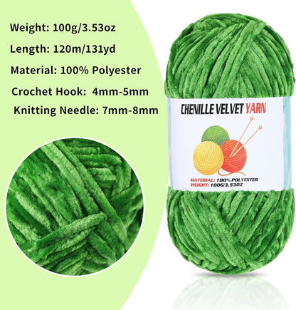 2 * 100g Velvet Chenille Chunky Yarn, Handcrafts Weaving Soft Chenille Yarn for Crocheting Clearance, Used for Making Baby Yarn Blanket, Clothes, Knitting Creations (Yellow)