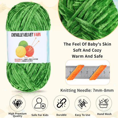 2 * 100g Velvet Chenille Chunky Yarn, Handcrafts Weaving Soft Chenille Yarn for Crocheting Clearance, Used for Making Baby Yarn Blanket, Clothes, Knitting Creations (Yellow)