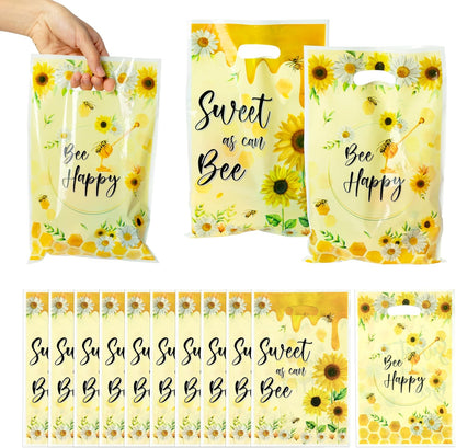 50Pcs Bee Party Favor Bags Sweet As Can Bee Plastic Waterproof Goodie Bag Sunflower Yellow Rectangular Gift Pack for Kids Birthday Baby Shower Decoration Party Favor Supplies