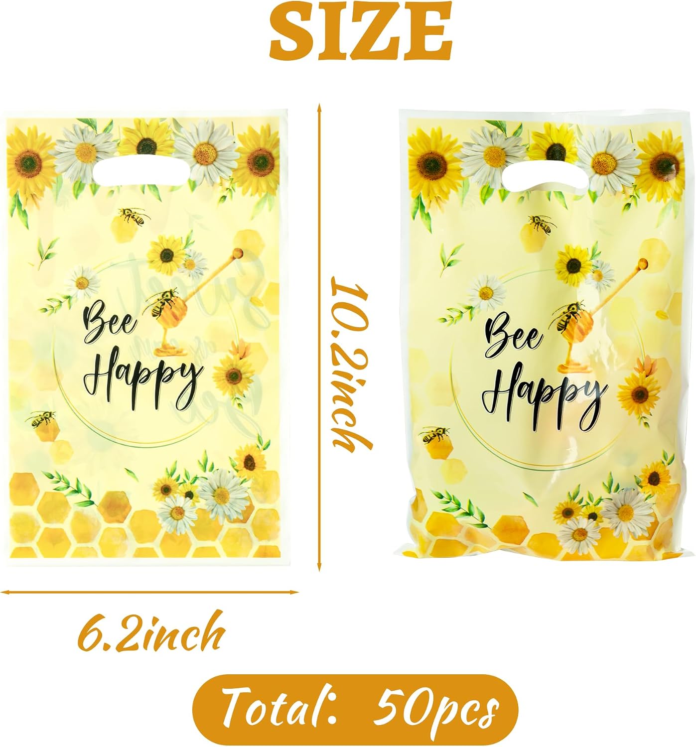 50Pcs Bee Party Favor Bags Sweet As Can Bee Plastic Waterproof Goodie Bag Sunflower Yellow Rectangular Gift Pack for Kids Birthday Baby Shower Decoration Party Favor Supplies