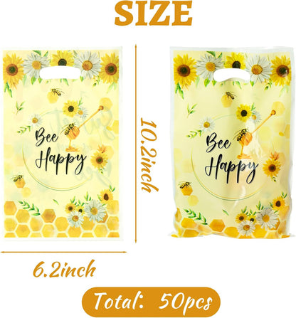50Pcs Bee Party Favor Bags Sweet As Can Bee Plastic Waterproof Goodie Bag Sunflower Yellow Rectangular Gift Pack for Kids Birthday Baby Shower Decoration Party Favor Supplies