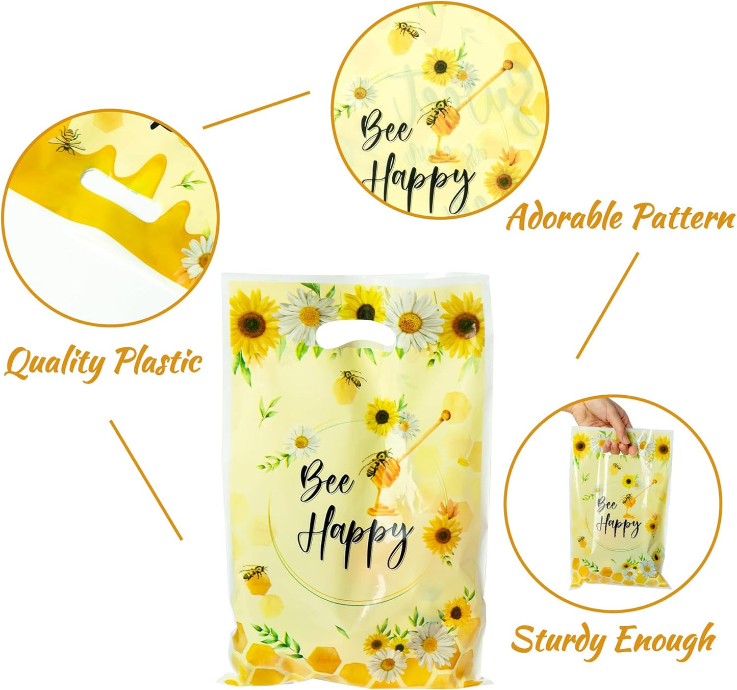 50Pcs Bee Party Favor Bags Sweet As Can Bee Plastic Waterproof Goodie Bag Sunflower Yellow Rectangular Gift Pack for Kids Birthday Baby Shower Decoration Party Favor Supplies