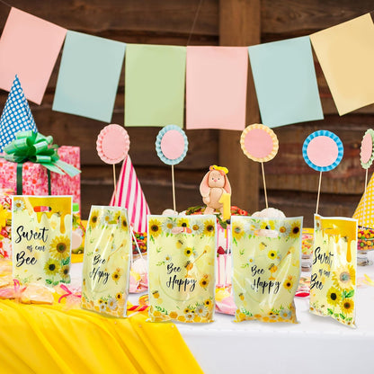 50Pcs Bee Party Favor Bags Sweet As Can Bee Plastic Waterproof Goodie Bag Sunflower Yellow Rectangular Gift Pack for Kids Birthday Baby Shower Decoration Party Favor Supplies